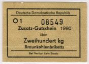 Zusicherungsschein für Briketts aus der DDR